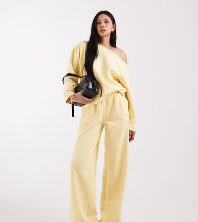 ASOS Tall ASOS DESIGN Tall wide leg brushback sweatpants in yellow