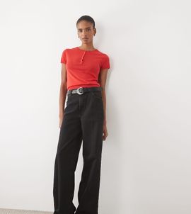 ASOS Tall ASOS DESIGN Tall wide leg jean with crease front and belt in black