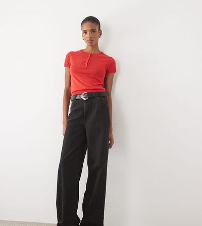ASOS Tall ASOS DESIGN Tall wide leg jean with crease front and belt in black