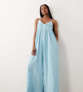 ASOS Tall ASOS DESIGN Tall wide leg jumpsuit with pintuck detail in pale blue