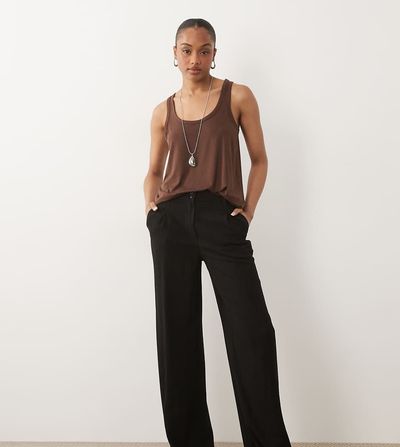 ASOS Tall ASOS DESIGN Tall wide leg linen look pants with pleated detailing in black