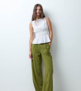 ASOS Tall ASOS DESIGN Tall wide leg pants with pleat detail in linen blend in green