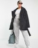 ASOS Weekend Collective ASOS Weekend Collective Curve clean belted padded coat with logo in black-Gray - 1