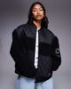 ASOS Weekend Collective Weekend Collective borg zip through bomber jacket with nylon detail in black - 1