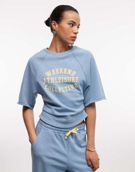 ASOS Weekend Collective Weekend Collective corset T-shirt with Athleisure graphic in washed blue - part of a set