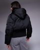 ASOS Weekend Collective Weekend Collective cropped padded coat with ribbed corseted waist detailing in black - 4