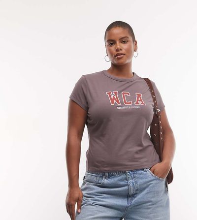 ASOS Weekend Collective Weekend Collective Curve Icon baby tee with WCA graphic in gray