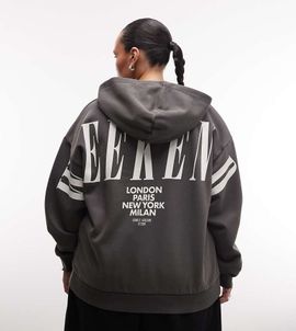 ASOS Weekend Collective Weekend Collective Curve Icon stacked back hoodie in washed charcoal-Gray