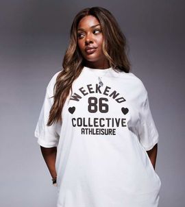 ASOS Weekend Collective Weekend Collective Curve t-shirt with embroidered chocolate heart print in cream - part of a set-White