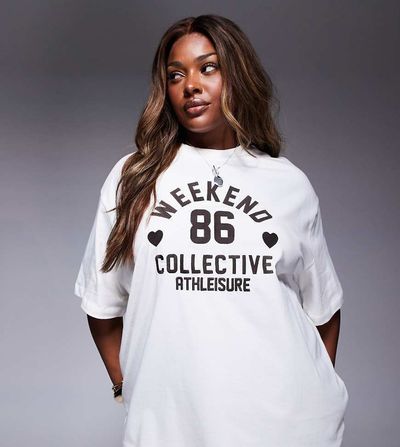 ASOS Weekend Collective Weekend Collective Curve t-shirt with embroidered chocolate heart print in cream - part of a set-White
