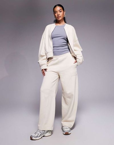 ASOS Weekend Collective Weekend Collective heavyweight barrel leg sweatpants with scribble graphic in stone - part of a set-Neutral