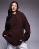 ASOS Weekend Collective Weekend Collective heavyweight teddy hoodie with WCA sleeve graphic detail in chocolate-Brown - 1