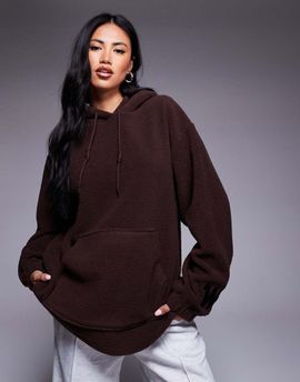 ASOS Weekend Collective Weekend Collective heavyweight teddy hoodie with WCA sleeve graphic detail in chocolate-Brown