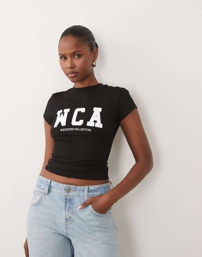 ASOS Weekend Collective Weekend Collective Icon baby tee with WCA graphic in black