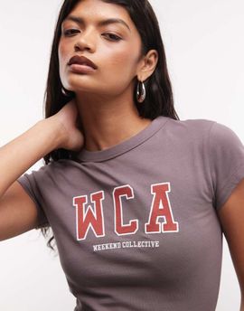 ASOS Weekend Collective Weekend Collective Icon baby tee with WCA graphic in gray