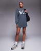 ASOS Weekend Collective Weekend Collective Icon oversized long sleeve T-shirt dress with varsity logo in washed charcoal-Gray - 1