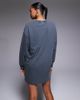 ASOS Weekend Collective Weekend Collective Icon oversized long sleeve T-shirt dress with varsity logo in washed charcoal-Gray - 4