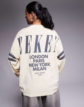 ASOS Weekend Collective Weekend Collective Icon oversized long sleeve T-shirt with stacked back logo in washed brown
