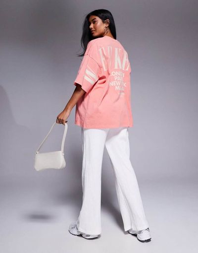 ASOS Weekend Collective Weekend Collective Icon oversized t-shirt with stacked back logo in washed peach and stone-Orange