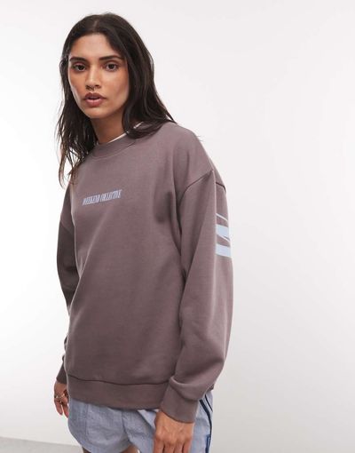 ASOS Weekend Collective Weekend Collective Icon stacked back logo sweatshirt in charcoal and blue-Gray