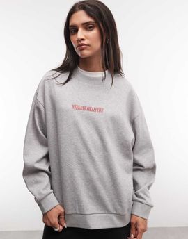 ASOS Weekend Collective Weekend Collective Icon stacked back logo sweatshirt in gray heather and red