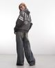ASOS Weekend Collective Weekend Collective Icon stacked back print hoodie in washed charcoal-Gray - 3