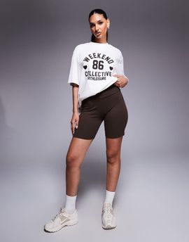 ASOS Weekend Collective Weekend Collective legging shorts with heart graphic in chocolate - part of a set-Brown