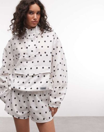 ASOS Weekend Collective Weekend Collective nylon track jacket in white polka dot print - part of a set-Multi