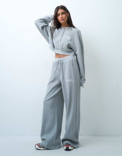 ASOS Weekend Collective Weekend Collective set waffle wide leg jogger in gray