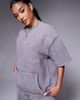ASOS Weekend Collective Weekend Collective short sleeve sweatshirt with pink label detail in washed gray - part of a set - 3