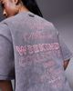 ASOS Weekend Collective Weekend Collective short sleeve sweatshirt with pink label detail in washed gray - part of a set - 4