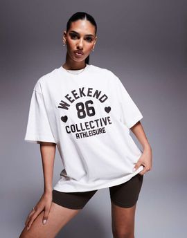 ASOS Weekend Collective Weekend Collective T-shirt with embroidered chocolate heart print in cream - part of a set-White