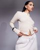 ASOS Weekend Collective Weekend Collective waffle knit cardigan with woven label in stone-Neutral - 1