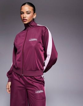 ASOS Weekend Collective Weekend Collective zip up poly-tricot tracksuit top in burgundy - part of a set-Red