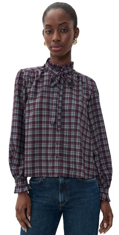 ASTR the Label ASTR the Label Alyssa Ruffle Collar Top Eggplant Plaid