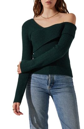 ASTR the Label ASTR the Label Asymmetric Foldover One-Shoulder Rib Sweater