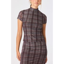 ASTR the Label ASTR the Label Baila Plaid Mesh Mock Neck Top