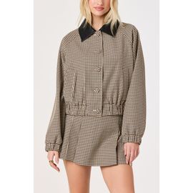 ASTR the Label ASTR the Label Billie Gingham Jacket with Faux Leather Collar