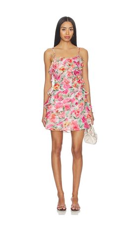ASTR the Label - Santorini One-Shoulder Asymmetrical Midi Dress in Pink  Black Floral at Nordstrom