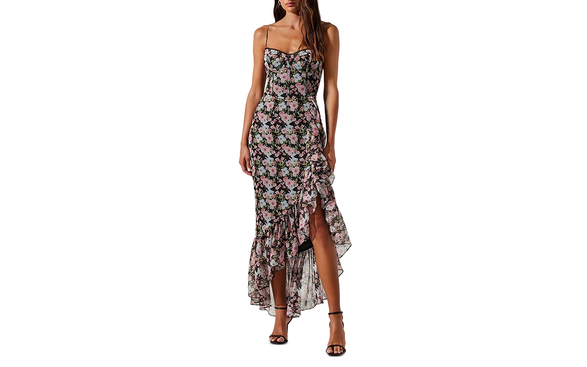 brisbane asymmetrical floral midi dress Taupe Floral One Shoulder Pleated Asymmetrical Maxi Dress – PinkBlush main image 1