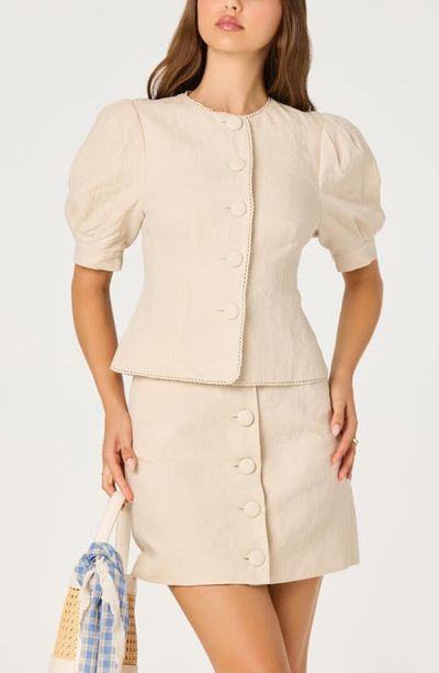 ASTR the Label ASTR the Label Cailey Puff Sleeve Crochet Trim Button-Up Top