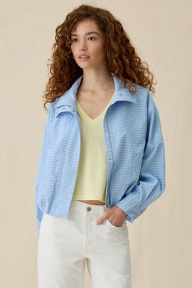 ASTR The Label ASTR The Label Cooper Oversized Bomber Jacket in Blue Plaid, Women's at Urban Outfitters