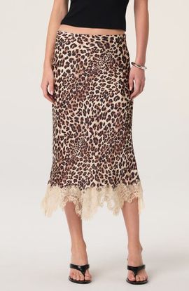 ASTR the Label ASTR the Label Eilinna Leopard Print Lace Trim Midi Skirt 
