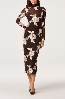 ASTR the Label ASTR the Label Florentine Floral Embroidered Mock Neck Midi Dress