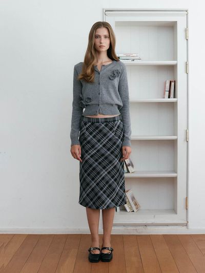 ASURA CHECK BIAS SKIRT [BLACK]