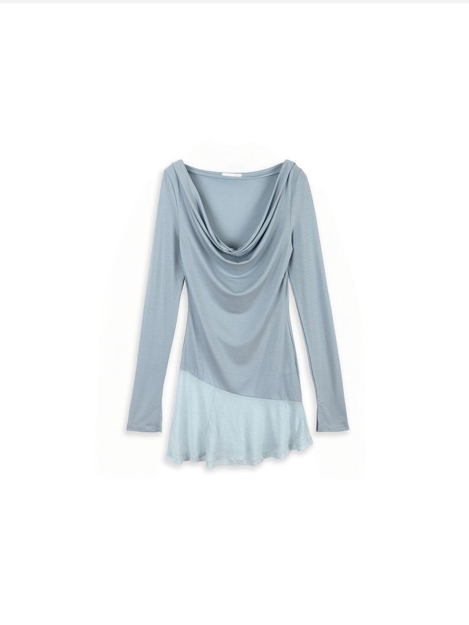 ASURA COWL LAYERED LONG T-SHIRT [SKY BLUE]