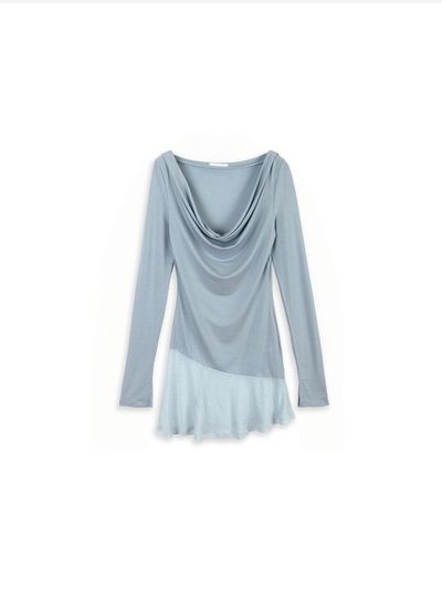 ASURA COWL LAYERED LONG T-SHIRT [SKY BLUE]