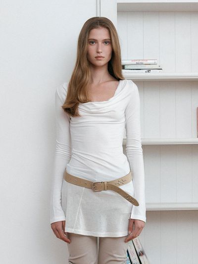 ASURA COWL LAYERED LONG T-SHIRT [WHITE]