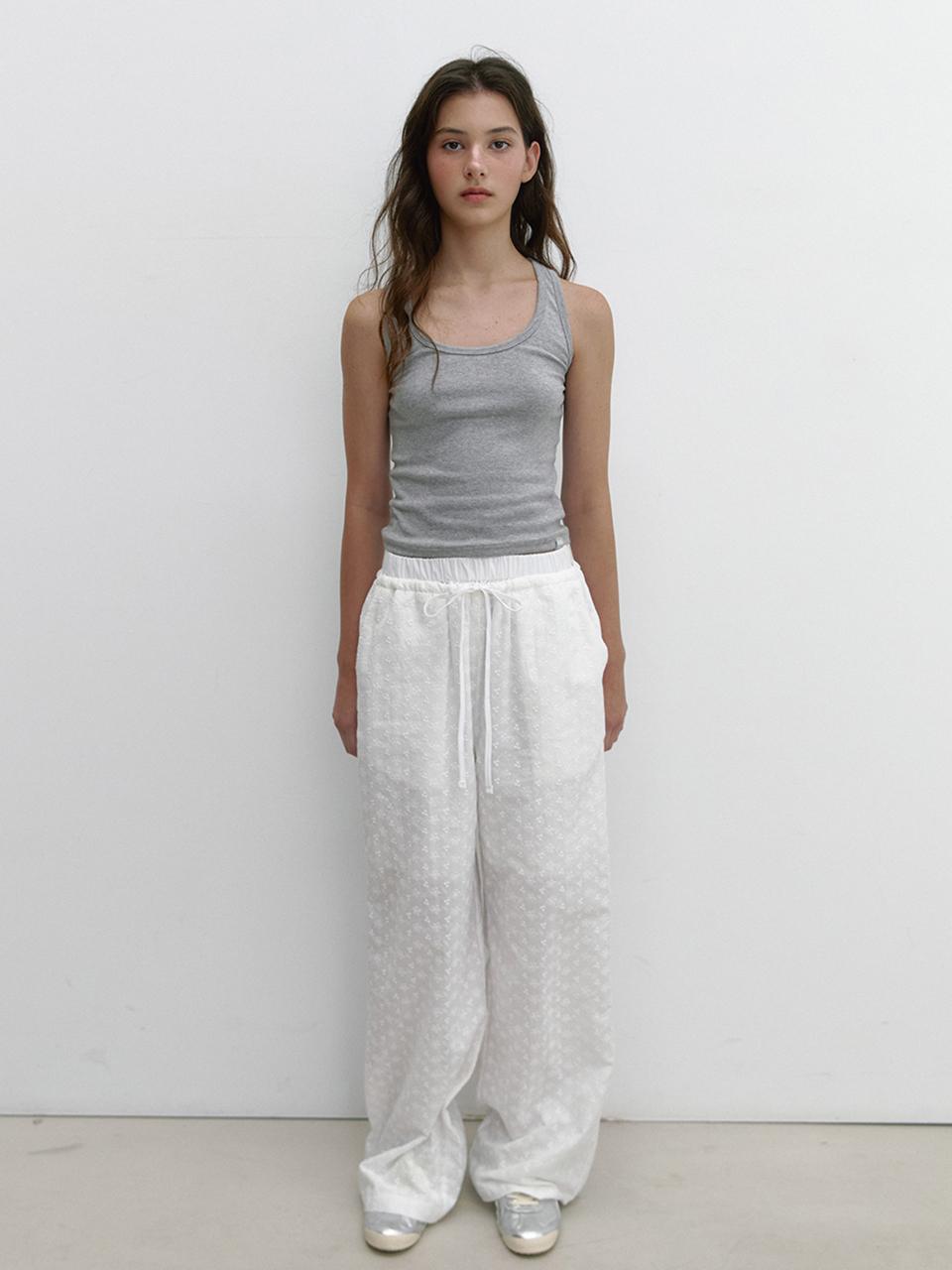 ASURA FLOWER STITCH COTTON PANTS [IVORY]