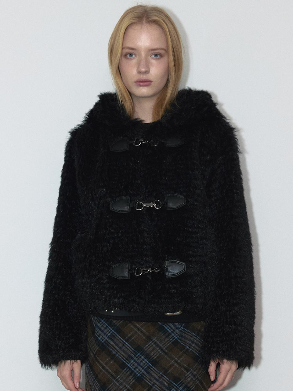 ASURA FLUFFY HOOD FUR JACKET (BLACK)